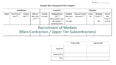 Integrity Risk Management on Recruitment of Workers (For Main Contractors / Upper Tier Subcontractors)