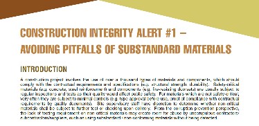 Brief Introduction of Construction Integrity Alert #1 – Avoiding Pitfalls of Substandard Materials